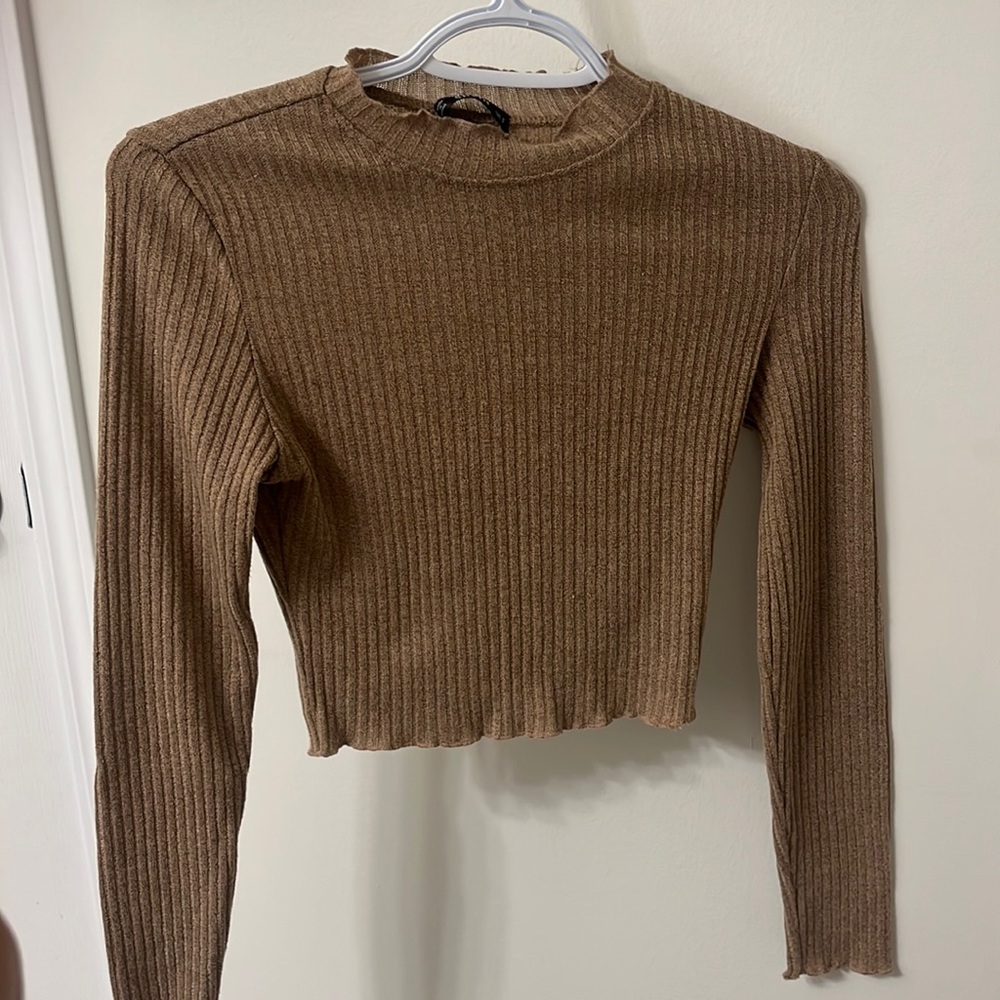SHEIN Beige Ribbed Crop Top